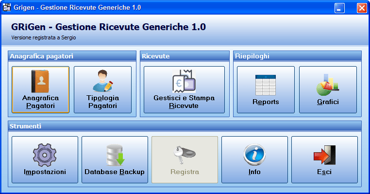 Il software - Gestione e stampa delle ricevute generiche di pagamento