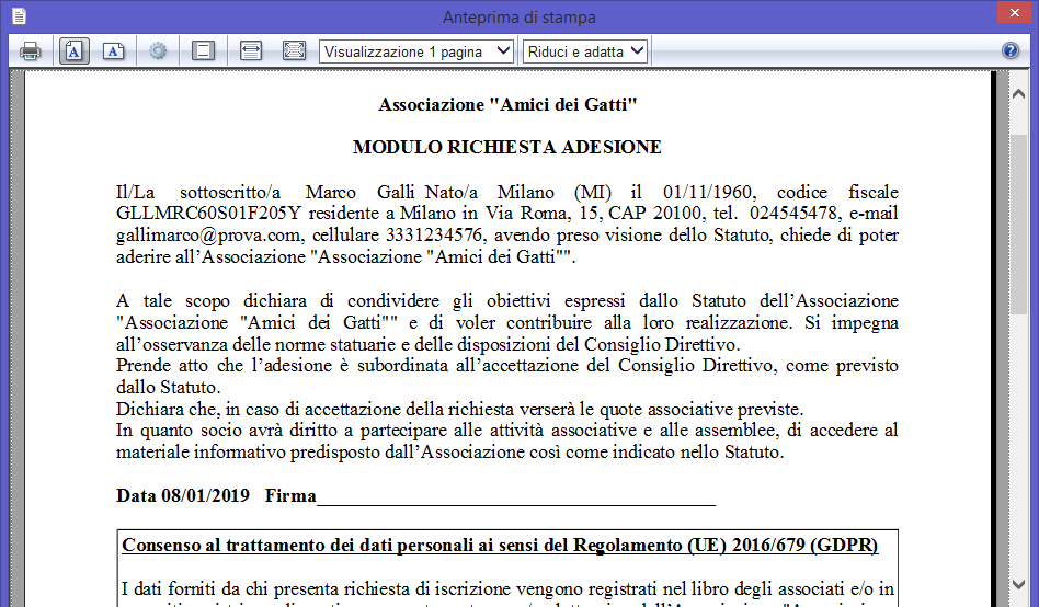 Modulo di adesione