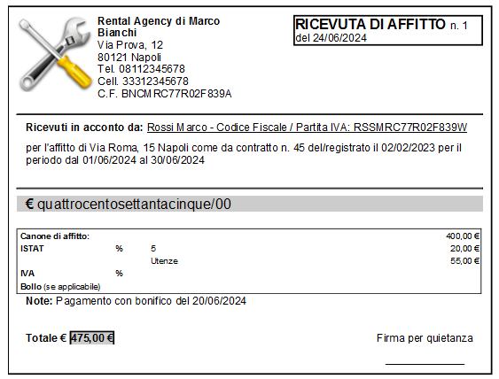Esempio ricevuta stampata